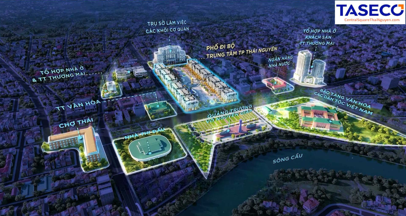 Vị trí phố đi bộ Thái Nguyên - Central Square - Dự án Taseco Land